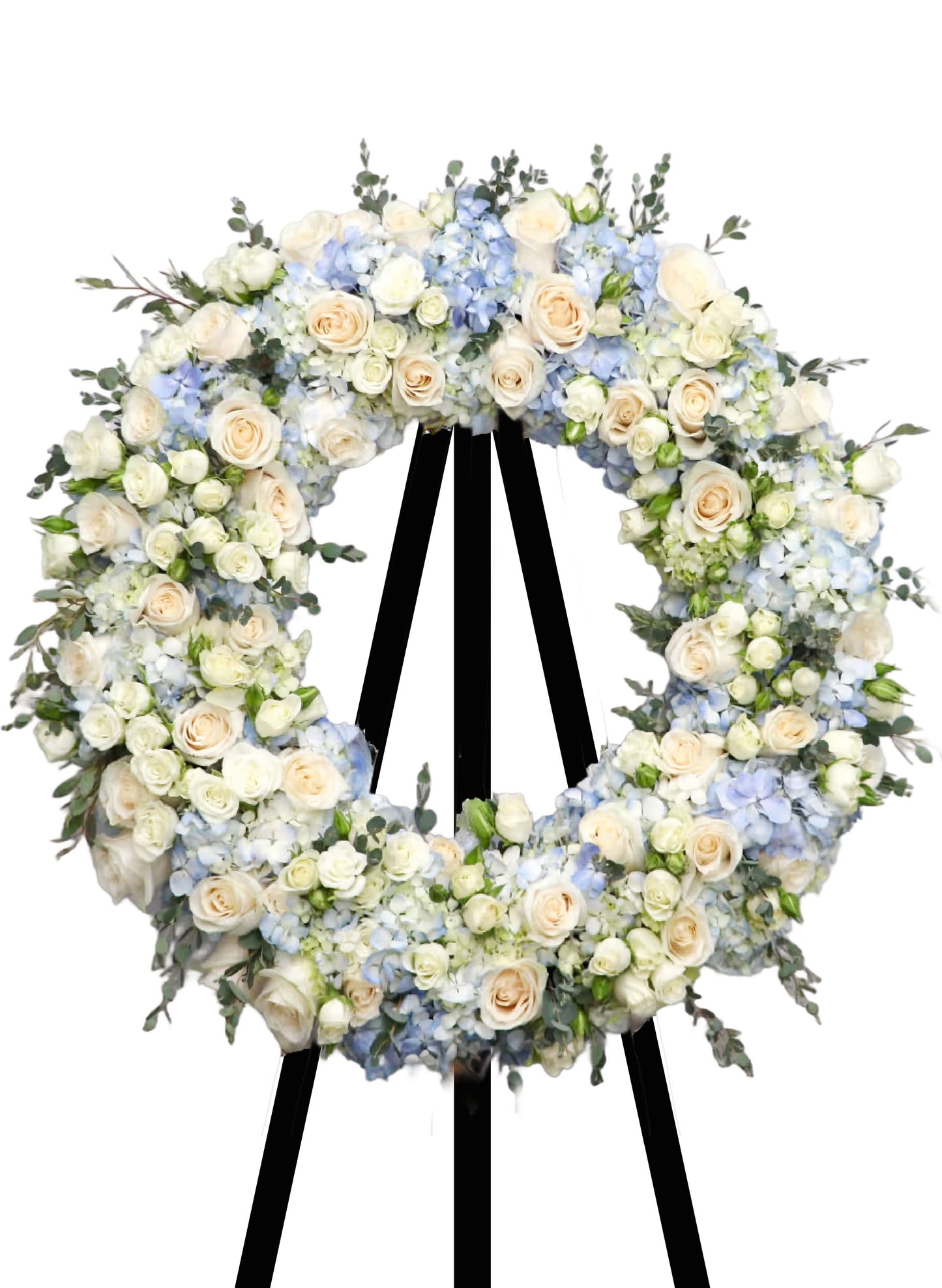 藍繡球圓形帛事花圈