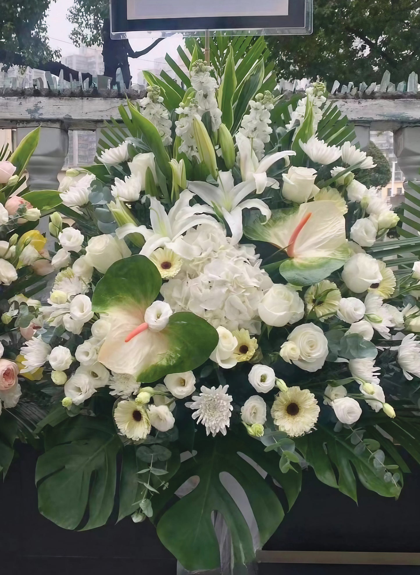 綠掌百合悼念帛事花籃