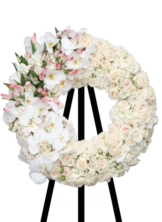鬱金香蘭花圓形帛事花圈